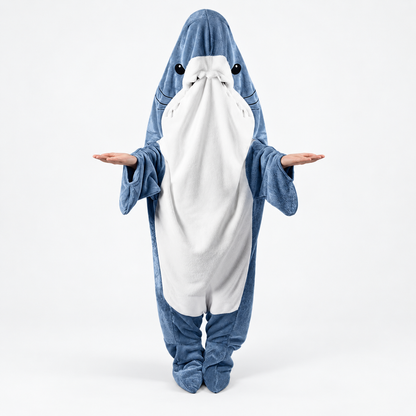 Wearable Shark Flannel Fleece Hoodie Onesie with Fin and Tail