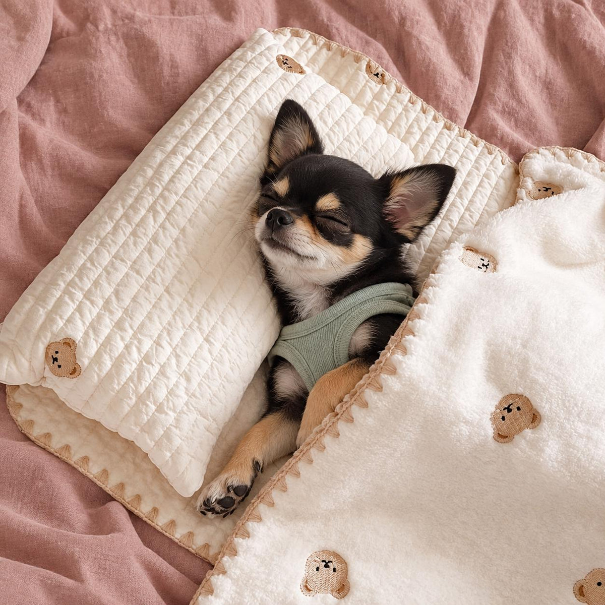 Calming & Soft Small Dog Bed Set with Pillow, Blanket and Mat