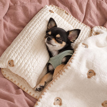 Calming & Soft Small Dog Bed Set with Pillow, Blanket and Mat