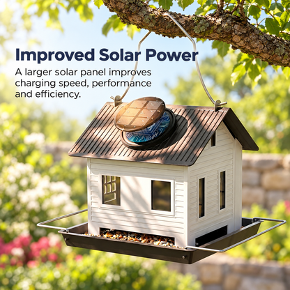 Solar Metal Bird House Feeder with Large Perch, Drainage & LED Light
