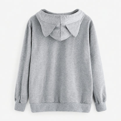 Sleepy Cat Style Pullover Hoodie with Cat Ears and Kangaroo Pocket