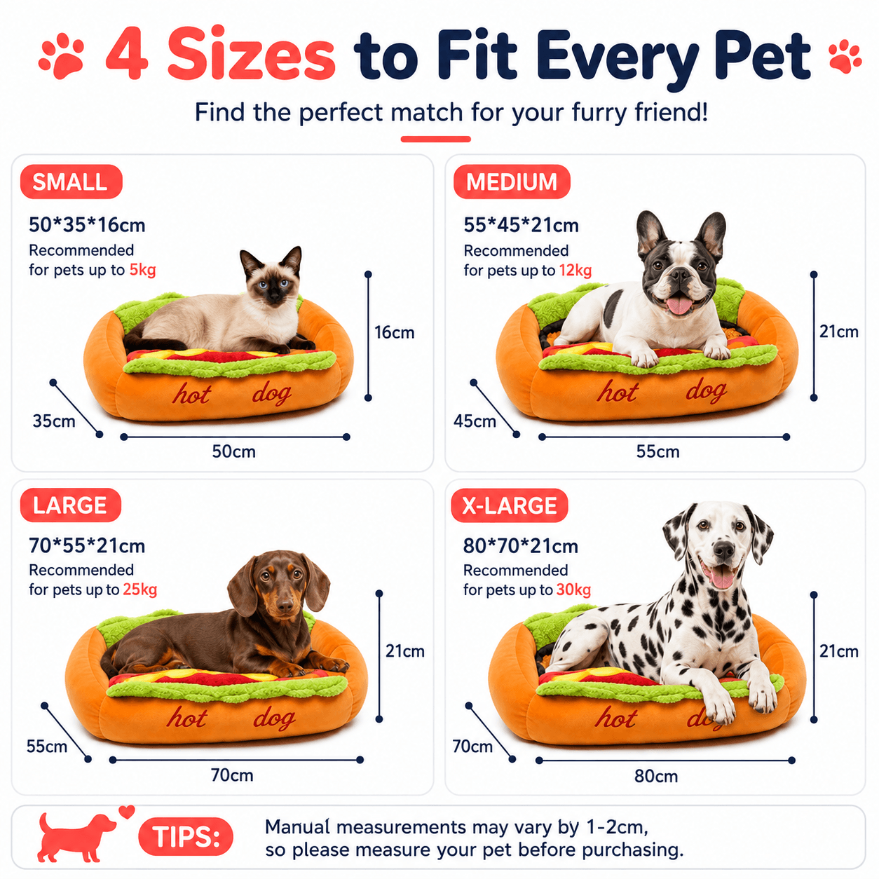 The Viral Hot Dog & Sausage Bun Bed for Small to Medium Dogs