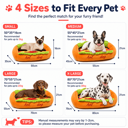The Viral Hot Dog & Sausage Bun Bed for Small to Medium Dogs