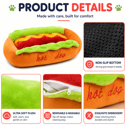 The Viral Hot Dog & Sausage Bun Bed for Small to Medium Dogs