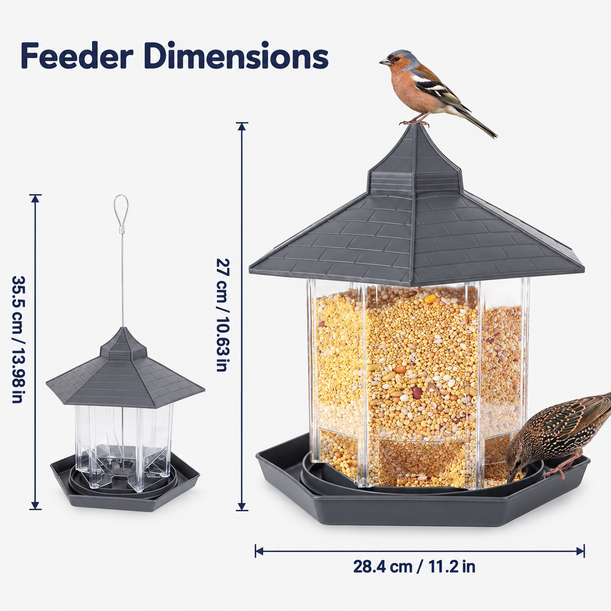 Large Squirrel Proof Hanging Bird Feeder with 2.5 lb Capacity & Transparent Chamber