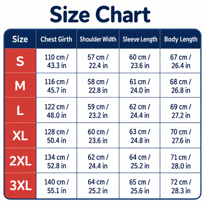 Pet carrying hoodie size chart in cm and inches