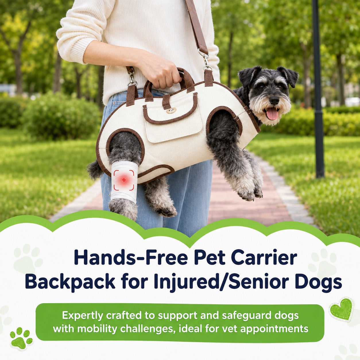 Hands-free pet carrier support infographic