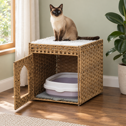Hand-Woven Indoor Cat Cave House Bed with Double Resting Spots