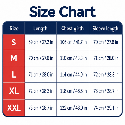 Size chart for pet carrier hoodie in cm and inches