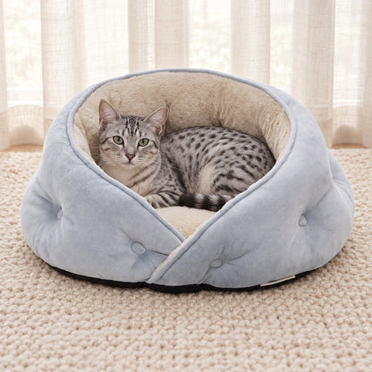 Semi-Enclosed Cosy & Soft Pet Bed with Machine-Washable Materials for Cats & Small Dogs
