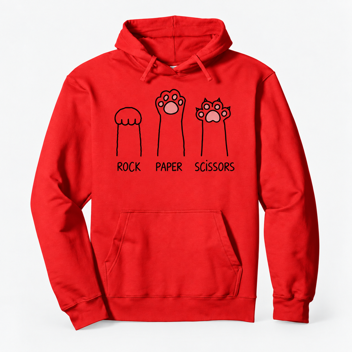 Rock Paper Scissors Cat Paw Graphic Cotton-Blend Pullover Hoodie with Front Pocket