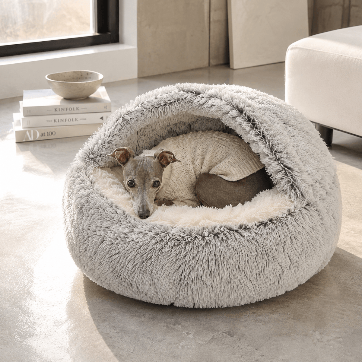 Plush Calming Pet Hooded Cave Bed For Cats & Small Dogs