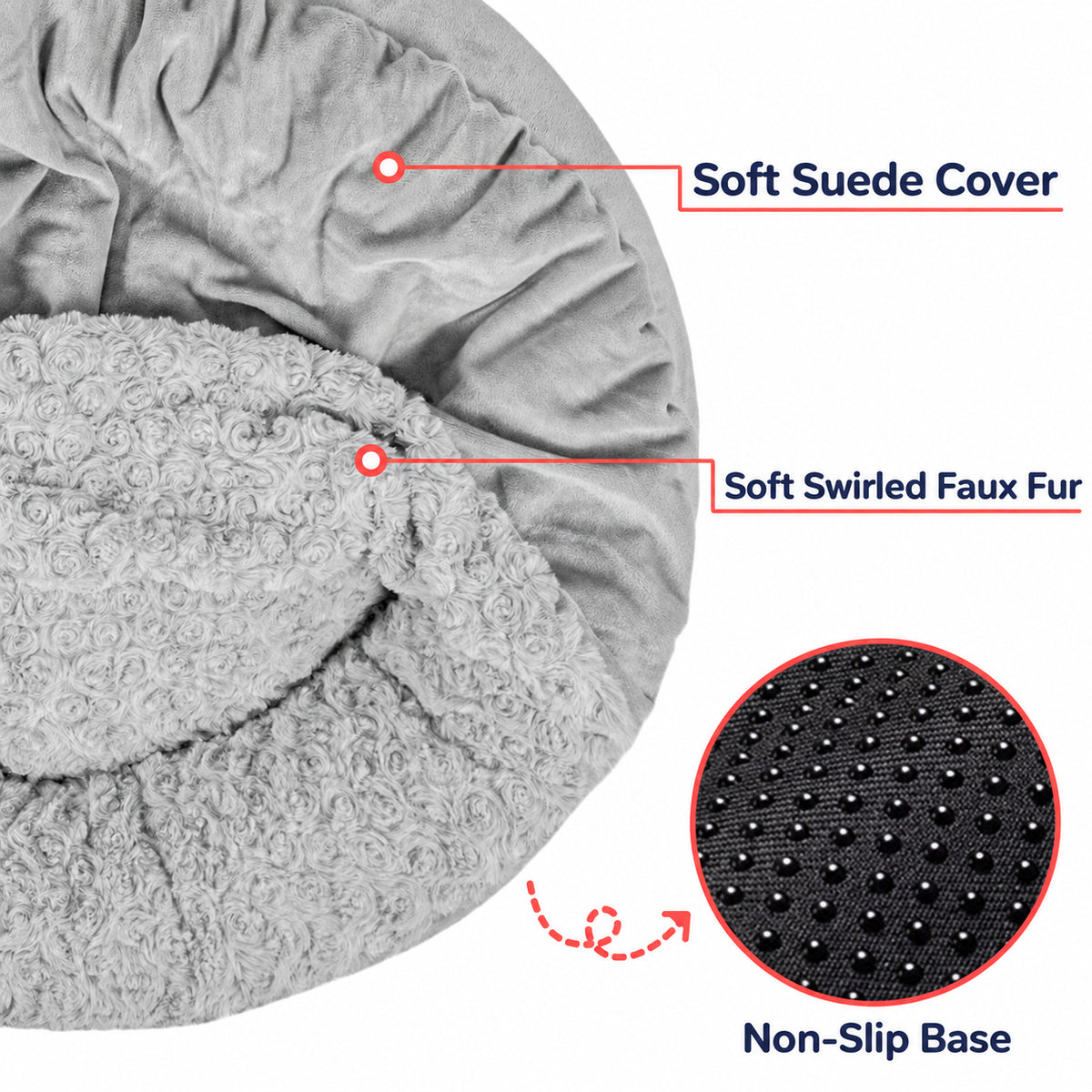 Hooded Pet Doughnut Cave Bed with Fluffy Bolsters for Dogs and Cats