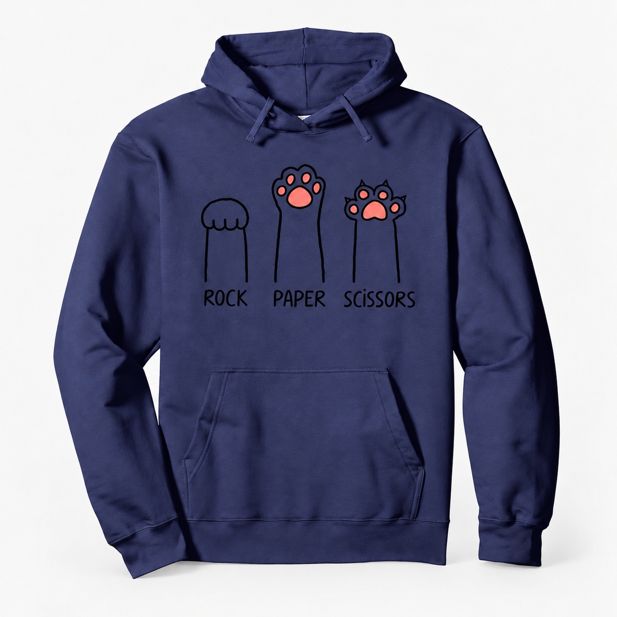 Rock Paper Scissors Cat Paw Graphic Cotton-Blend Pullover Hoodie with Front Pocket
