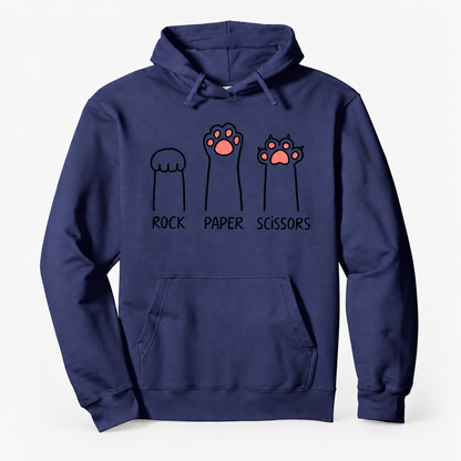 Rock Paper Scissors Cat Paw Graphic Cotton-Blend Pullover Hoodie with Front Pocket