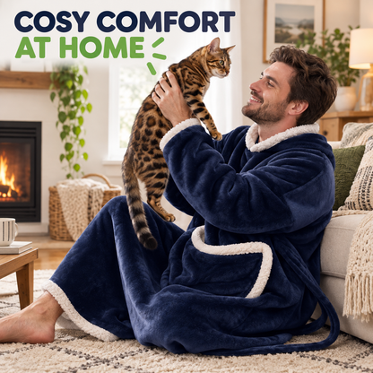 Cosy comfort at home in a navy wearable blanket hoodie