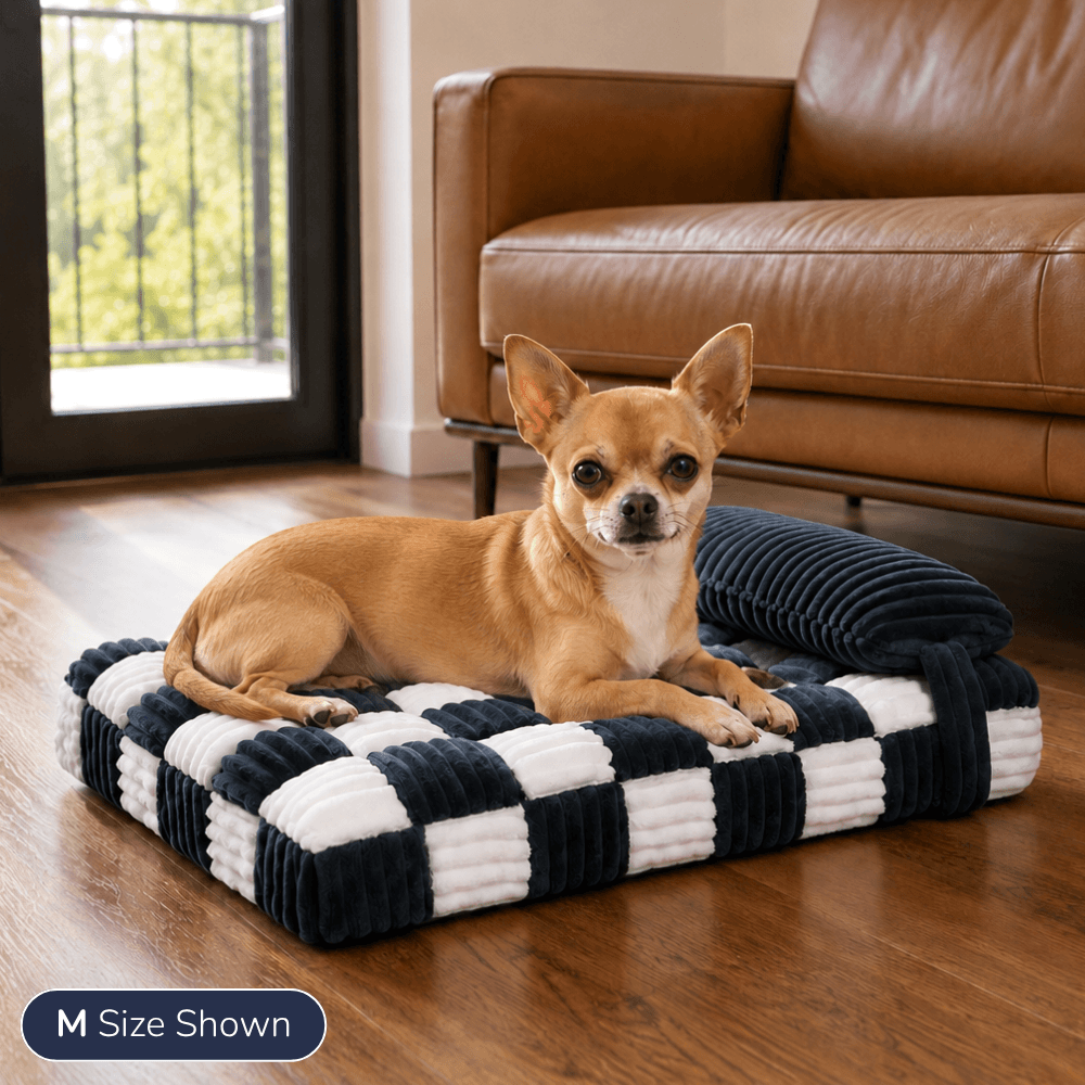 Orthopaedic Checkered Pet Bed with Pillow