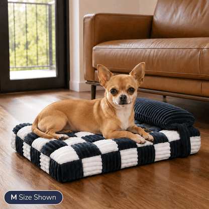 Orthopaedic Checkered Pet Bed with Pillow