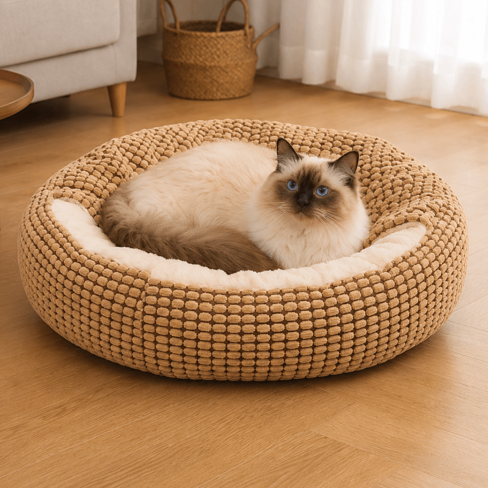 Plush Pet Doughnut Cave Bed With Blanket
