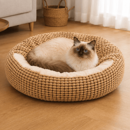 Plush Pet Doughnut Cave Bed With Blanket