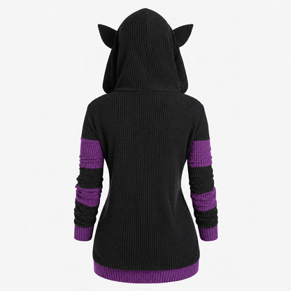 Textured cat ear zip hoodie detail