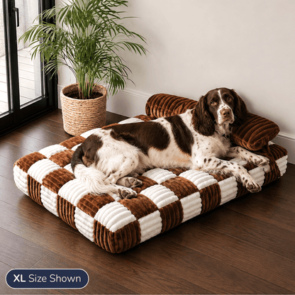 Orthopaedic Checkered Pet Bed with Pillow