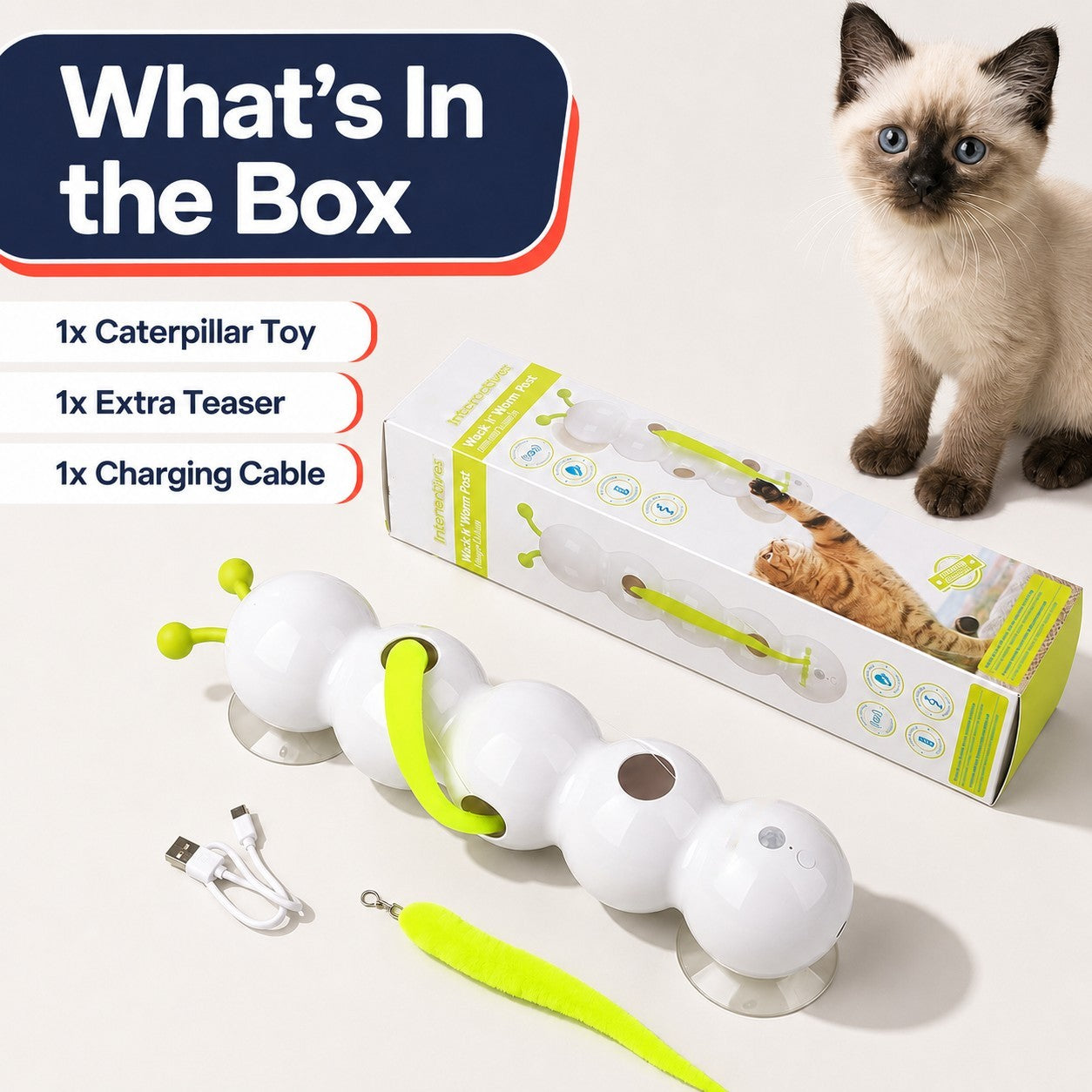 Cat Fun & Automatic Caterpillar Interactive Toy for Indoor Self-Play