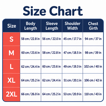 Size chart for Shiba Inu hooded jacket