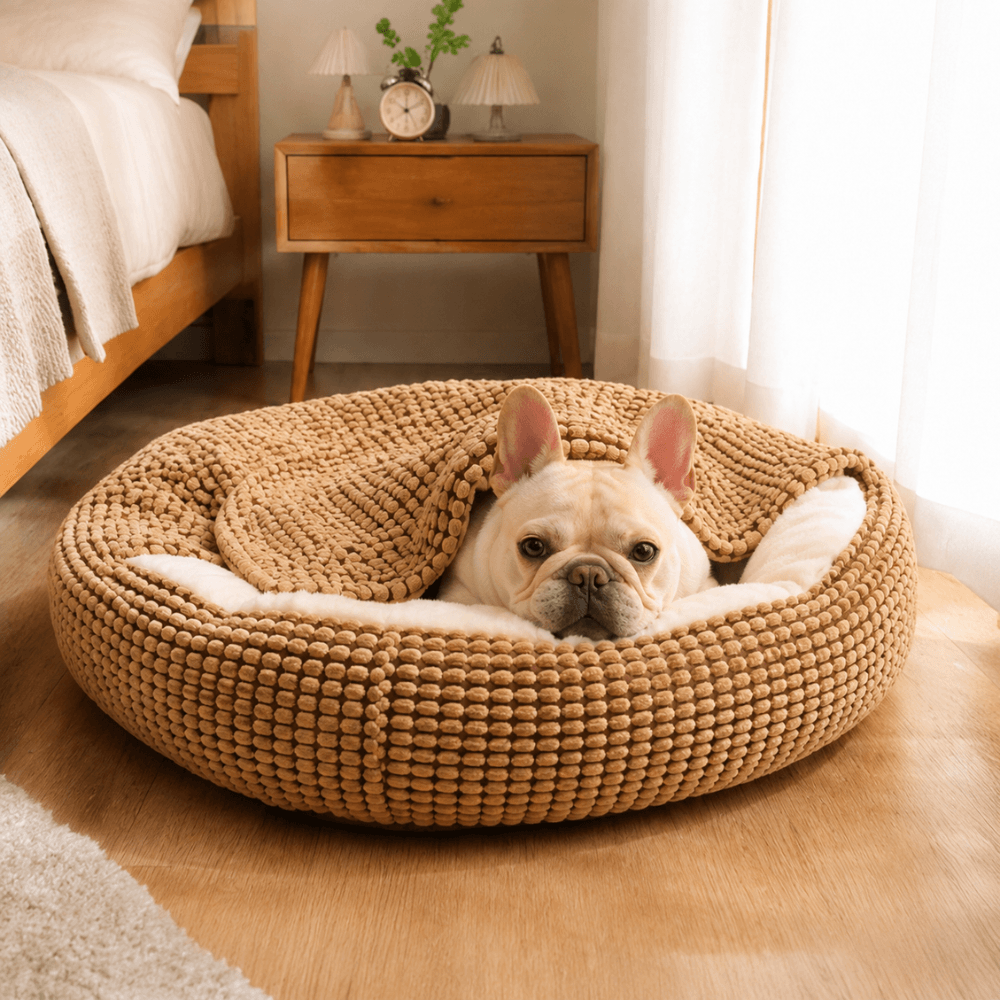 Plush Pet Doughnut Cave Bed With Blanket