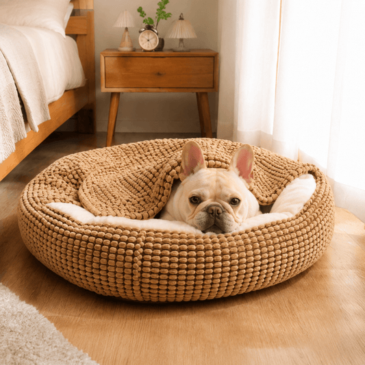 Plush Pet Doughnut Cave Bed With Blanket
