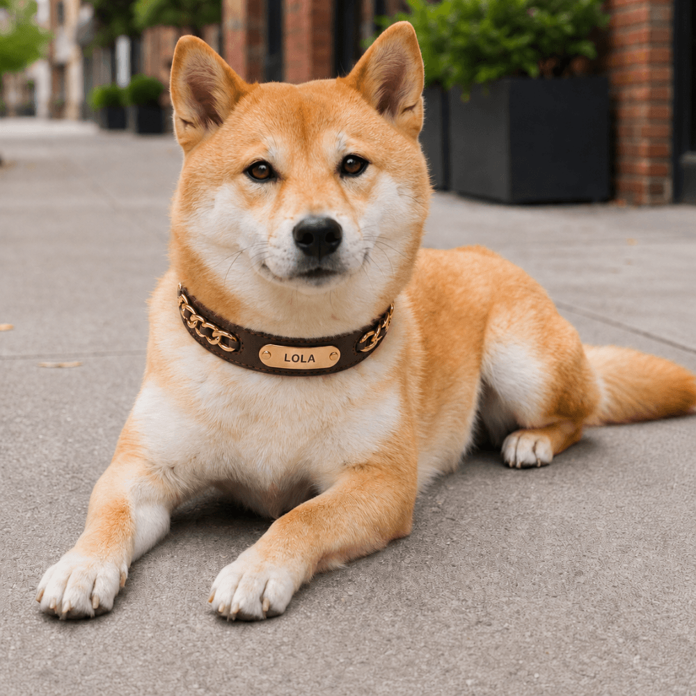 Premium Leather Custom Nameplate Dog Collar