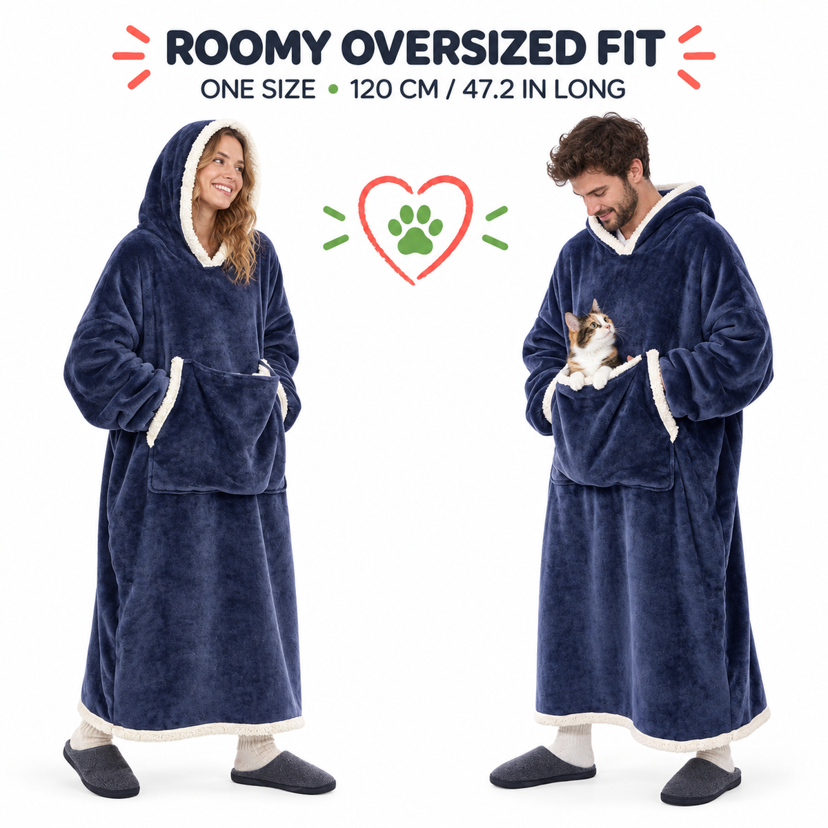 Roomy oversized navy wearable blanket hoodie fit