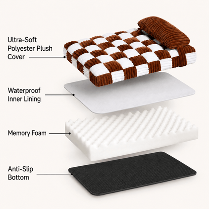 Orthopaedic Checkered Pet Bed with Pillow