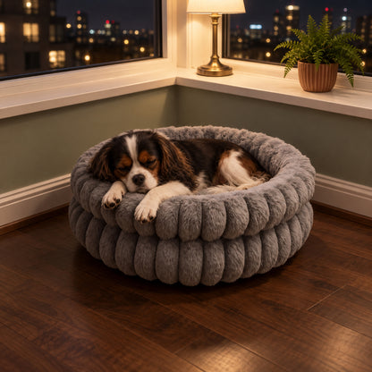 Plush Doughnut Pet Bed with Fluffy Bolsters for Dogs & Cats