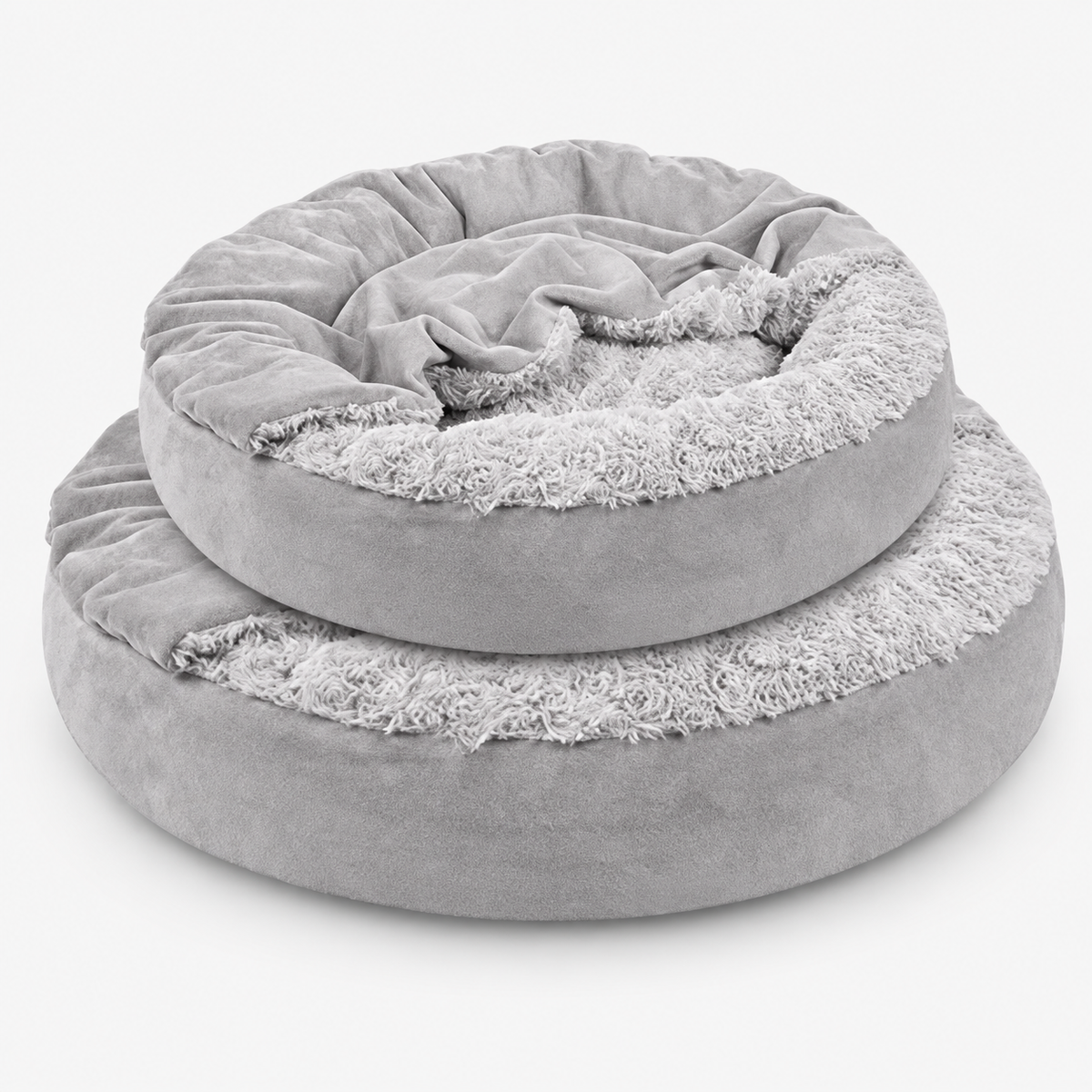 Hooded Pet Doughnut Cave Bed with Fluffy Bolsters for Dogs and Cats