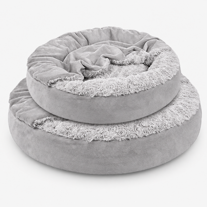 Hooded Pet Doughnut Cave Bed with Fluffy Bolsters for Dogs and Cats