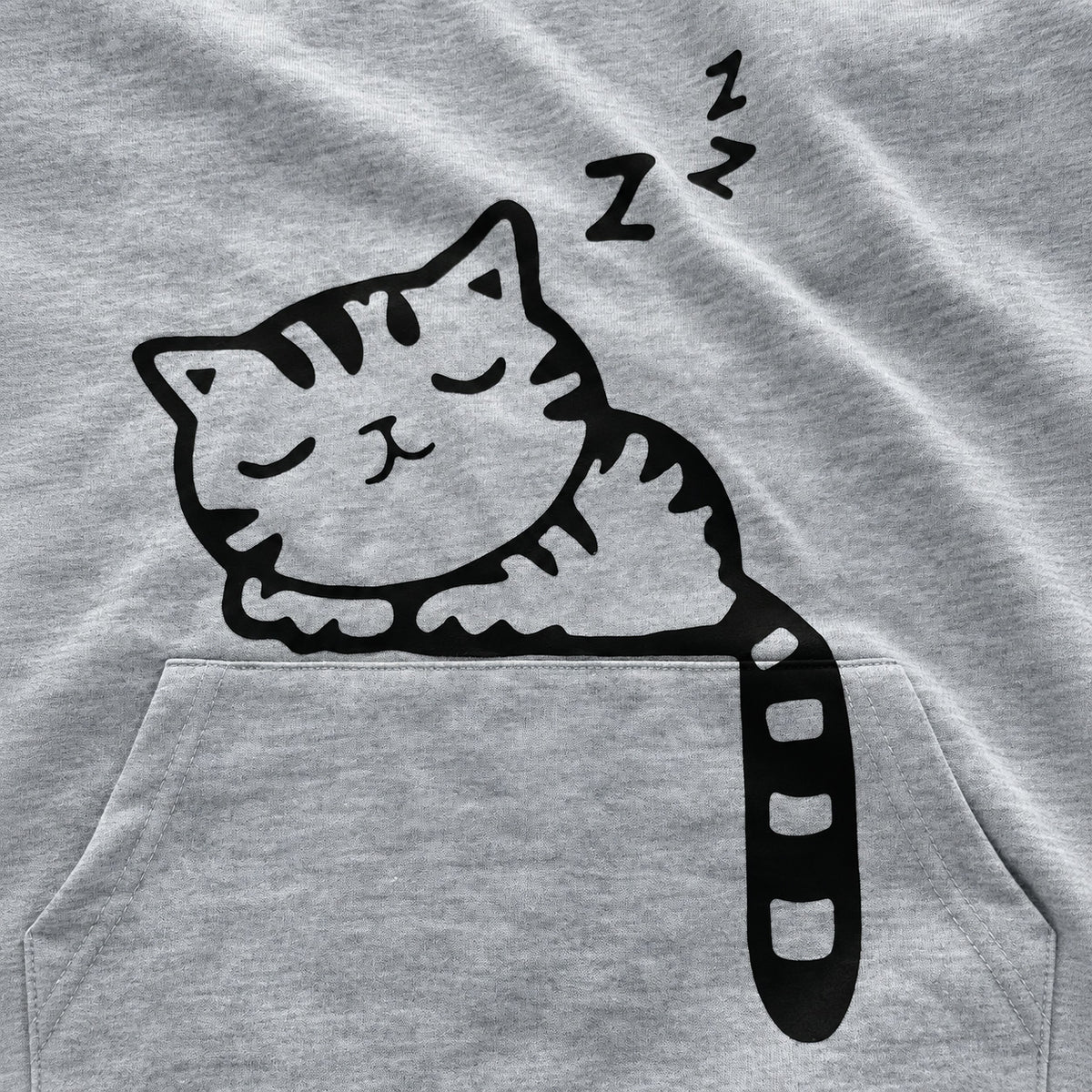 Sleepy Cat Style Pullover Hoodie with Cat Ears and Kangaroo Pocket