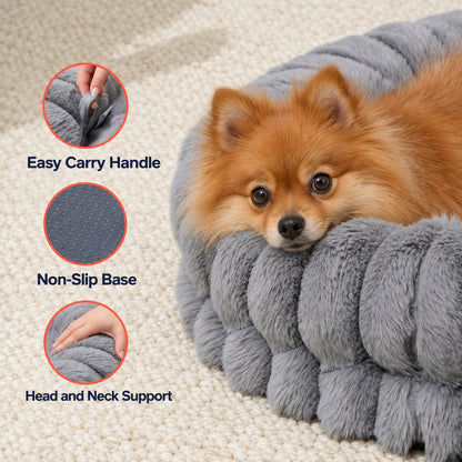 Plush Doughnut Pet Bed with Fluffy Bolsters for Dogs & Cats