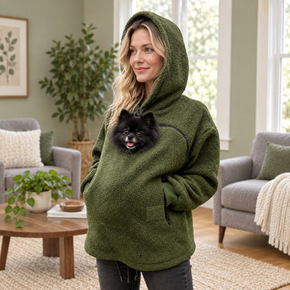 Cosy Winter Pet Carrier Hoodie with Large Pocket and Peeping Hole for Cats and Small Dogs