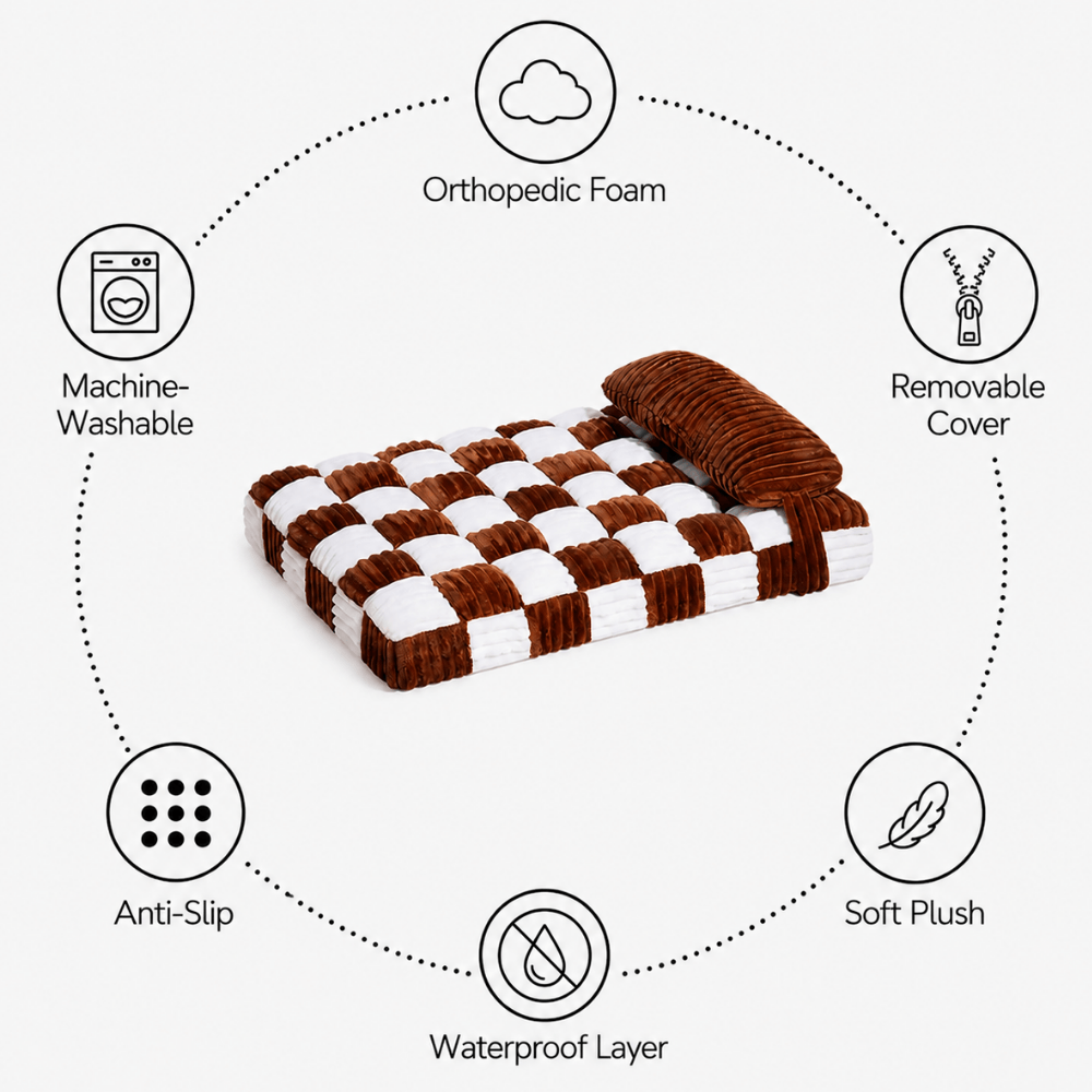 Orthopaedic Checkered Pet Bed with Pillow
