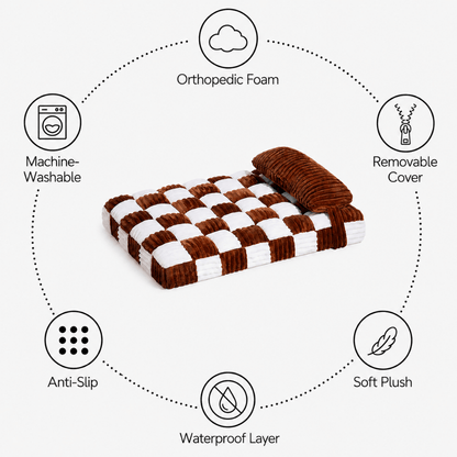 Orthopaedic Checkered Pet Bed with Pillow
