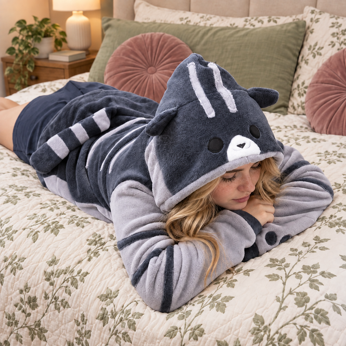 Gray cat hoodie lifestyle view