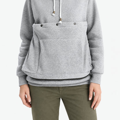 Pet carrier hoodie — pocket and zip detail