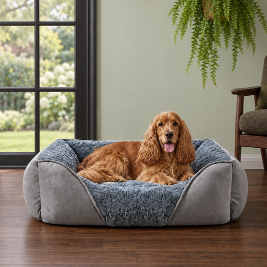Soft Rose Swirl Dog Bed with Bolsters & Machine-Washable Material