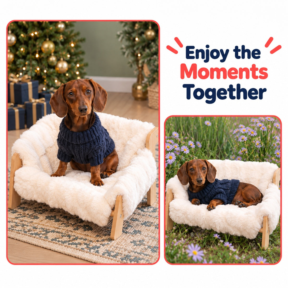 Elevated Wooden Pet Sofa Bed with Plush for Cats & Small Dogs