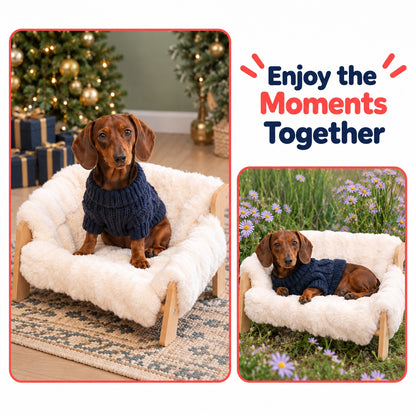 Elevated Wooden Pet Sofa Bed with Plush for Cats & Small Dogs