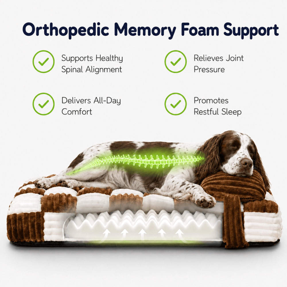 Orthopaedic Checkered Pet Bed with Pillow