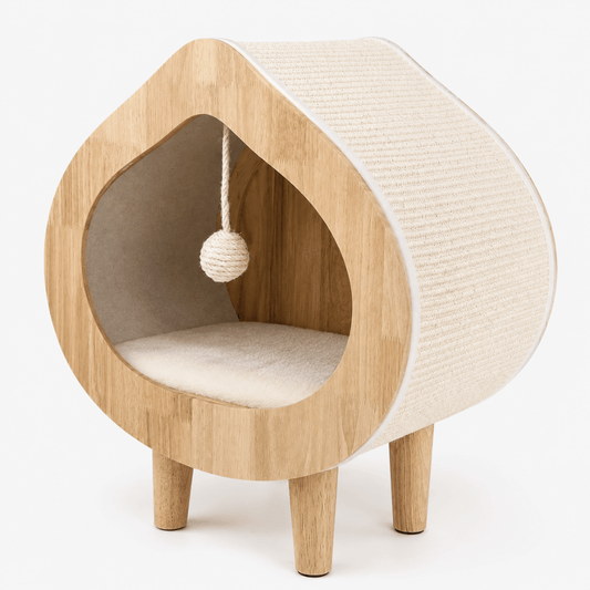 Wooden Elevated Cat Cave Bed with Sisal