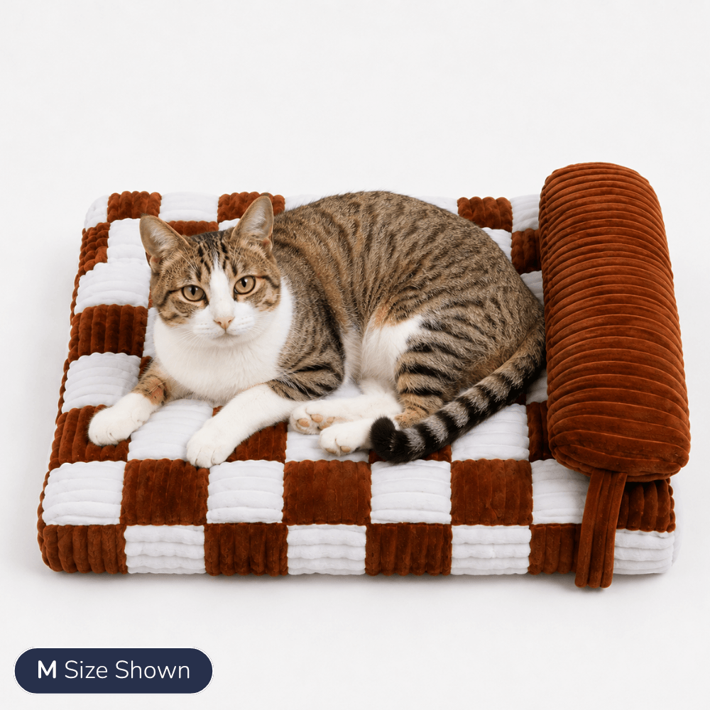 Orthopaedic Checkered Pet Bed with Pillow