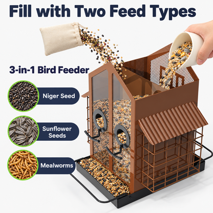 Hanging Metal Bird Feeder with Double Suet Cages and 2 kg Capacity & Weatherproof Roof